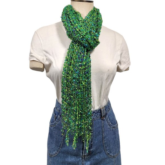 Green Purple Turquoise Olive Mix Poncho Vest Scarf Adjustable Tassel Wrap - Picture 4 of 6